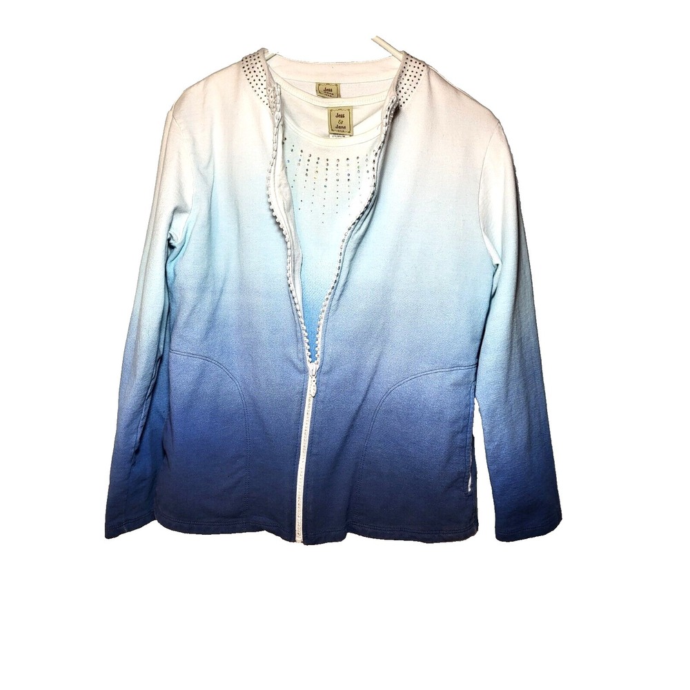 Jess & Jane 2 Piece Blue Gradient Long Sleeve Cotton TShirt/Sweatshirt Set Small